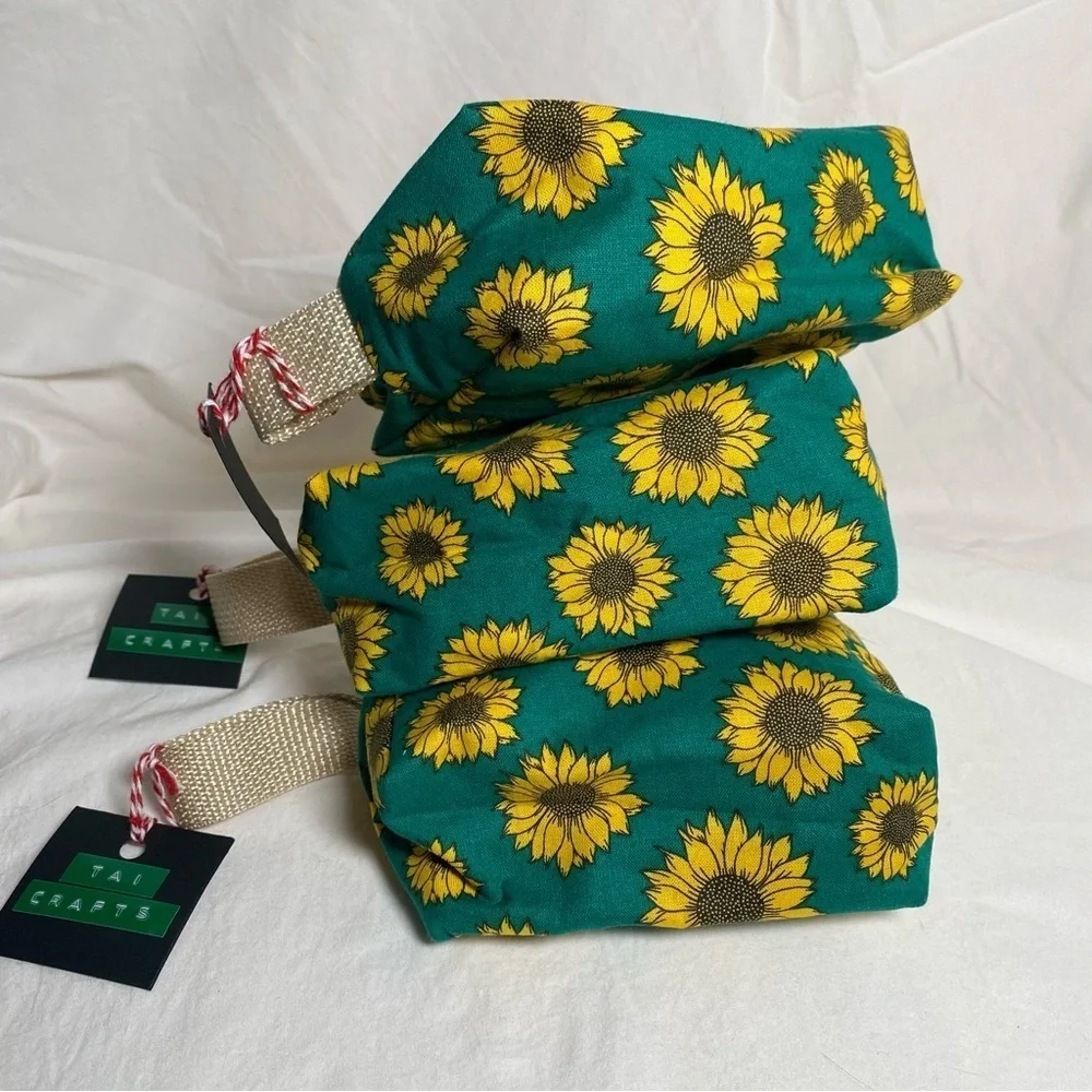 Set of 3 Sunflower Print Accessories Bags Handmade by Tai Crafts
